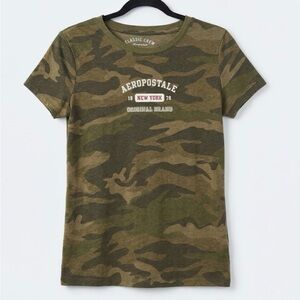 Aeropostale Women's Camo Short Sleeve Tee - Green/Brown